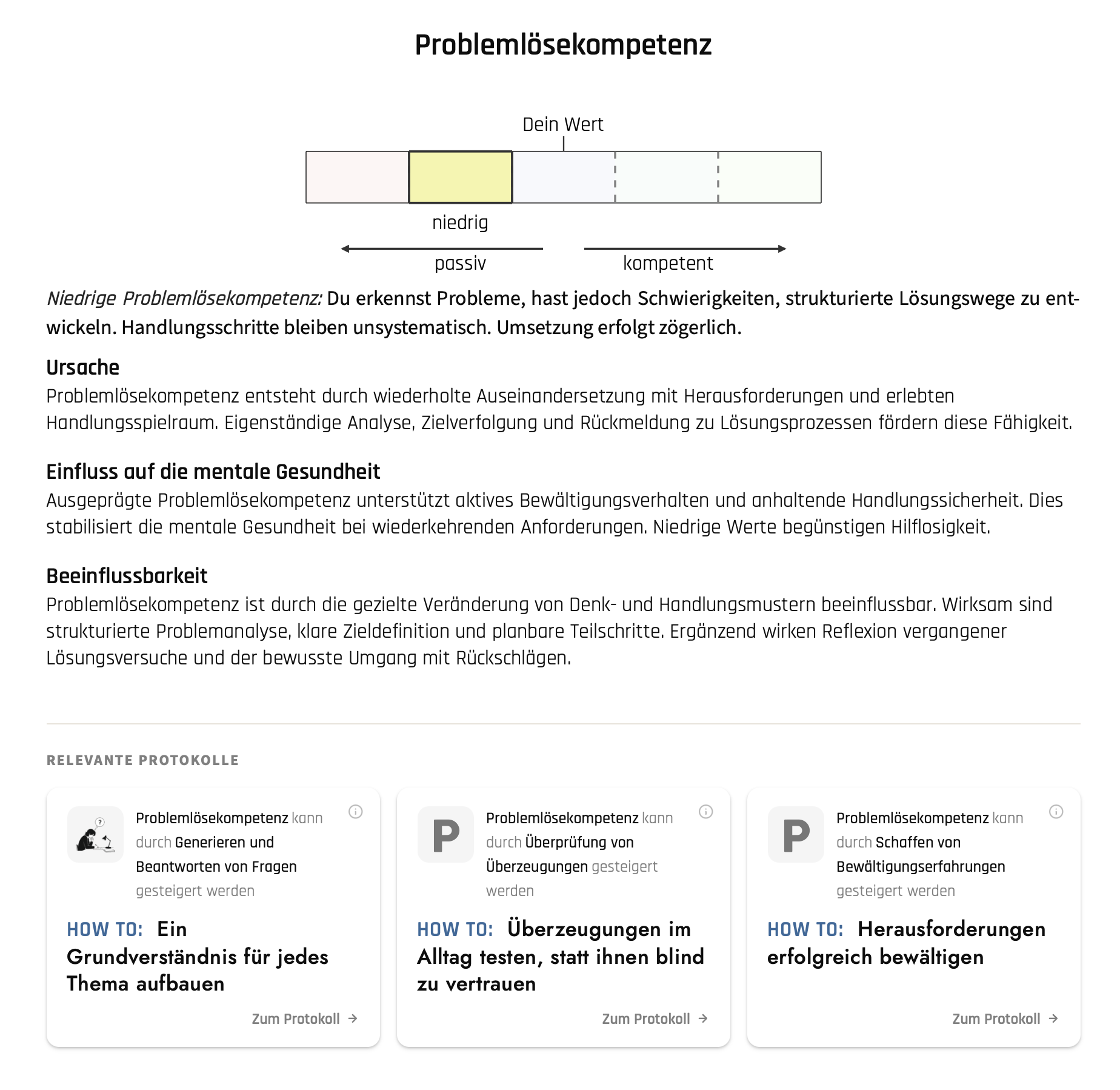 Vollständige Ergebnisansicht zu Problemlösekompetenz mit Ursache, Wirkung und Beeinflussbarkeit