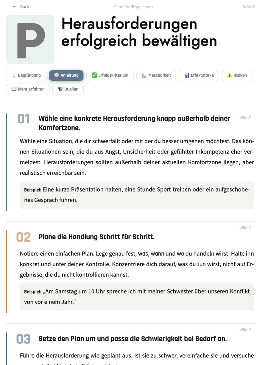 Detailliertes Verhaltensprotokoll zum erfolgreichen Bewältigen von Herausforderungen